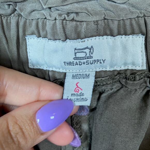 Thread & Supply Womens Pants Green Paperbag Wide Leg Elastic Waist Boho M - Picture 4 of 13